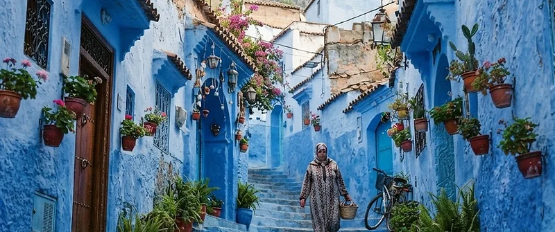 Blue-painted streets of Chefchaouen in the Rif Mountains