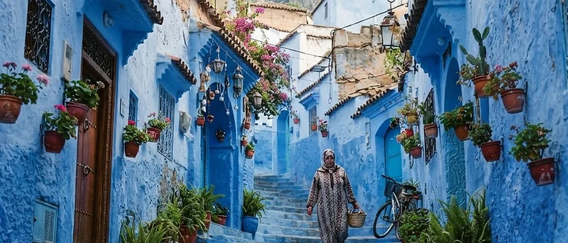 Blue-painted streets of Chefchaouen in the Rif Mountains