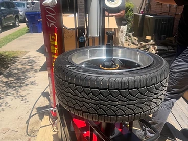 Professional tire mounting equipment in action