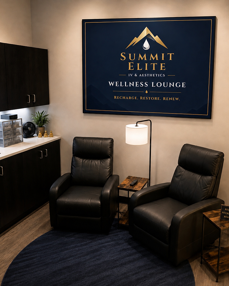 Inside the Summit Elite Wellness Lounge — private recliners and a TV for your treatment