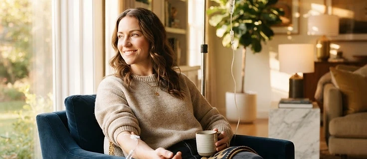 Client relaxing during an at-home IV treatment