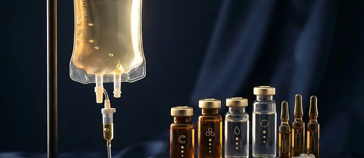IV bag with vitamin vials and add-ons
