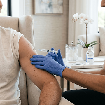 A licensed nurse administering an intramuscular vitamin shot