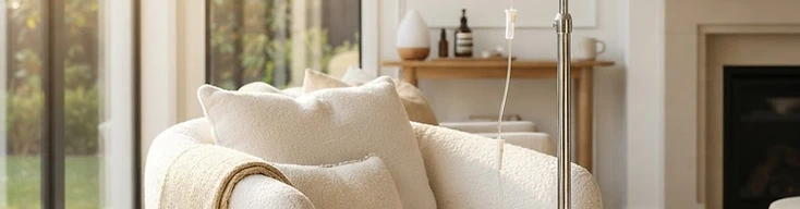 IV therapy in a bright home setting