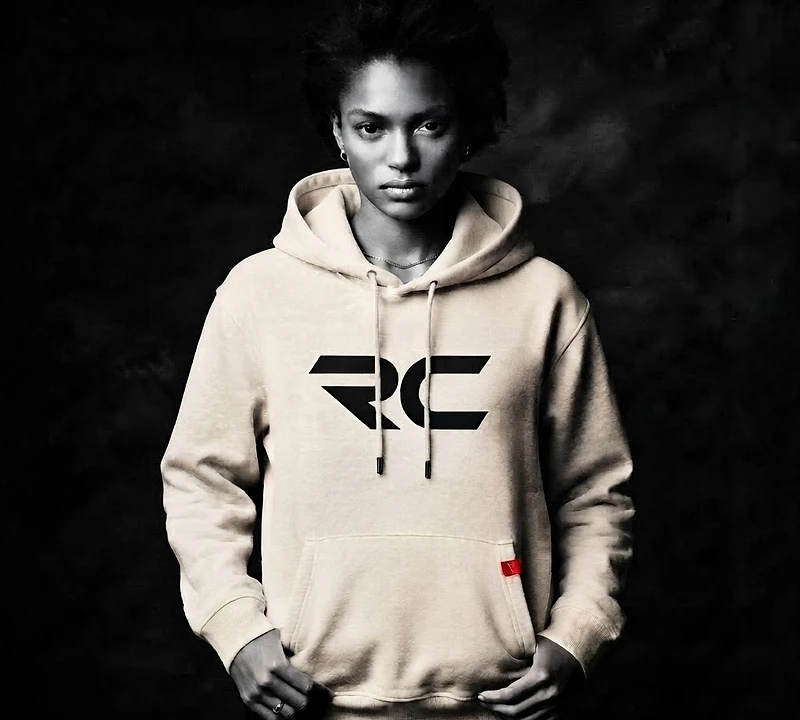 Patterned-hood hoodie campaign frame