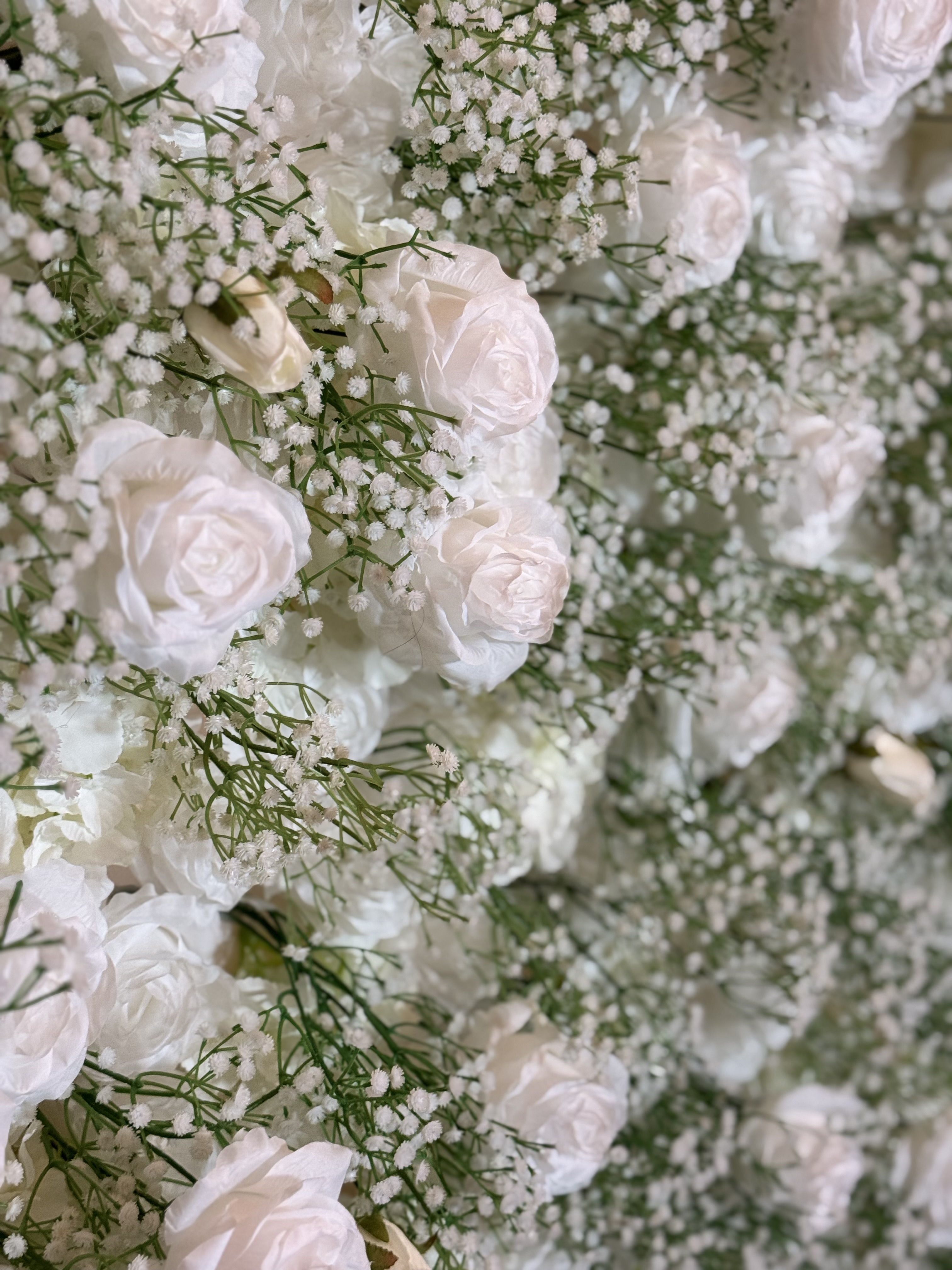 White Roses and Baby's Breath photo booth backdrop