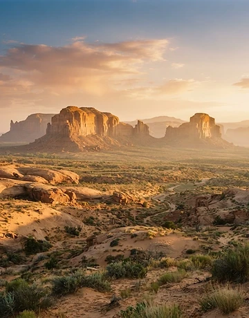 Sun-drenched desert mesa at golden hour