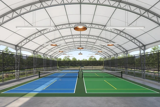3D rendering of the open-air pickleball canopy facility