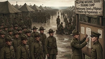 第一次世界大戦へ向けて訓練を受ける当時のフィリピン兵士たちの様子