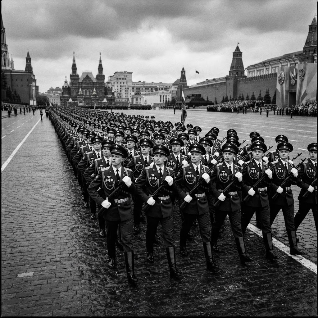 Modern-day Russian soldiers marching on parade