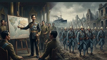 第一次世界大戦当時のタイの軍服を着た兵士たちの姿。