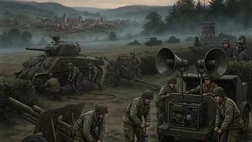 第二次世界大戦（1944年）におけるゴースト・アーミーの欺瞞作戦の歴史的イラスト