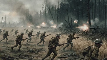 1918年ベロー・ウッドの戦いで戦うアメリカ海兵隊の歴史的なイメージ