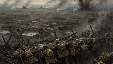 1916年のソンムの戦いにおける塹壕と兵士の歴史的な描写