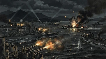 1943年のクラ湾夜戦を描いた歴史的なイラスト