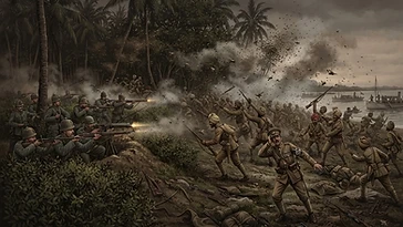 第一次世界大戦中の1914年に起きたタンガの戦いの歴史的イラスト