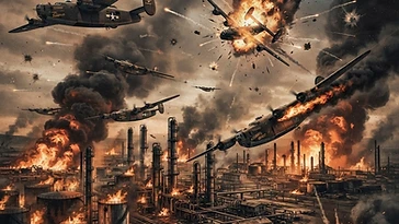 第二次世界大戦中に行われたOperation Tidal Wave（1943年）の歴史的なイメージ図