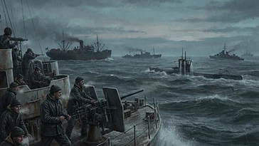 第二次世界大戦中の大西洋の戦いを描いた歴史的イラスト（1944年）