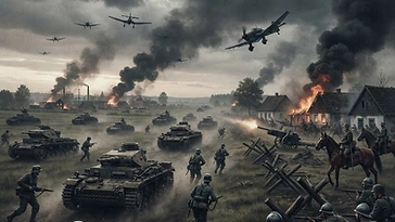 1939年のポーランド侵攻と第二次世界大戦の始まりを示す歴史的イラスト