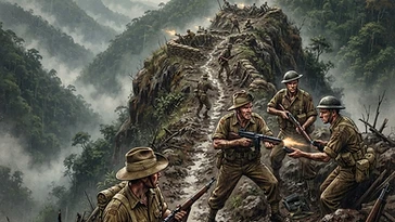 Hình minh họa lịch sử về cuộc chiến của quân Úc tại Shaggy Ridge trong Thế chiến II (1944)