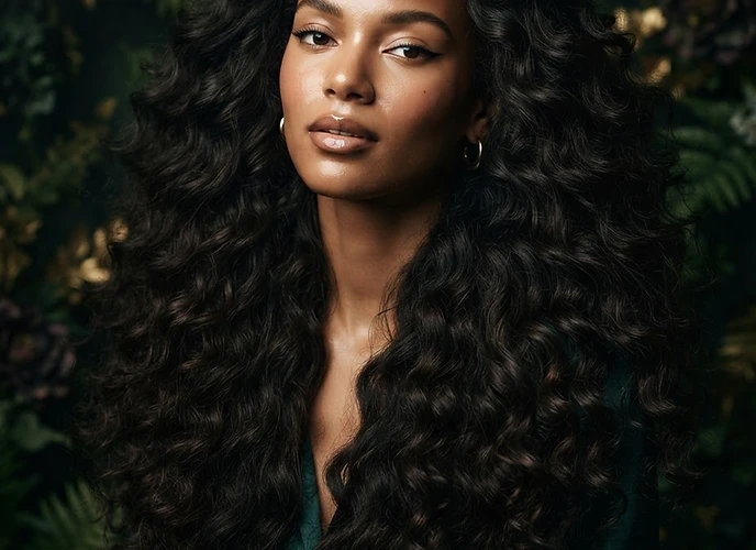 Young model with extra-long sculpted curls