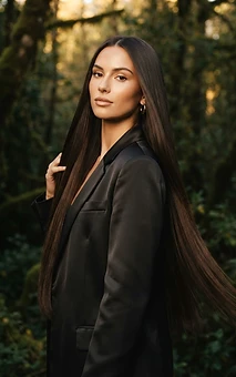 Young model with sleek straight lengths