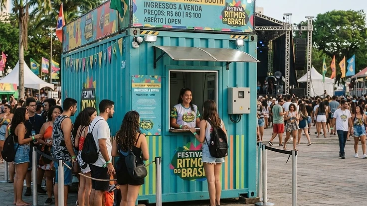 Container usado como bilheteria em evento