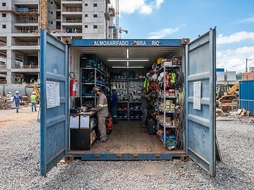 Container almoxarifado modular para armazenamento de ferramentas, equipamentos e materiais em obras, indústrias e empresas em Campinas.