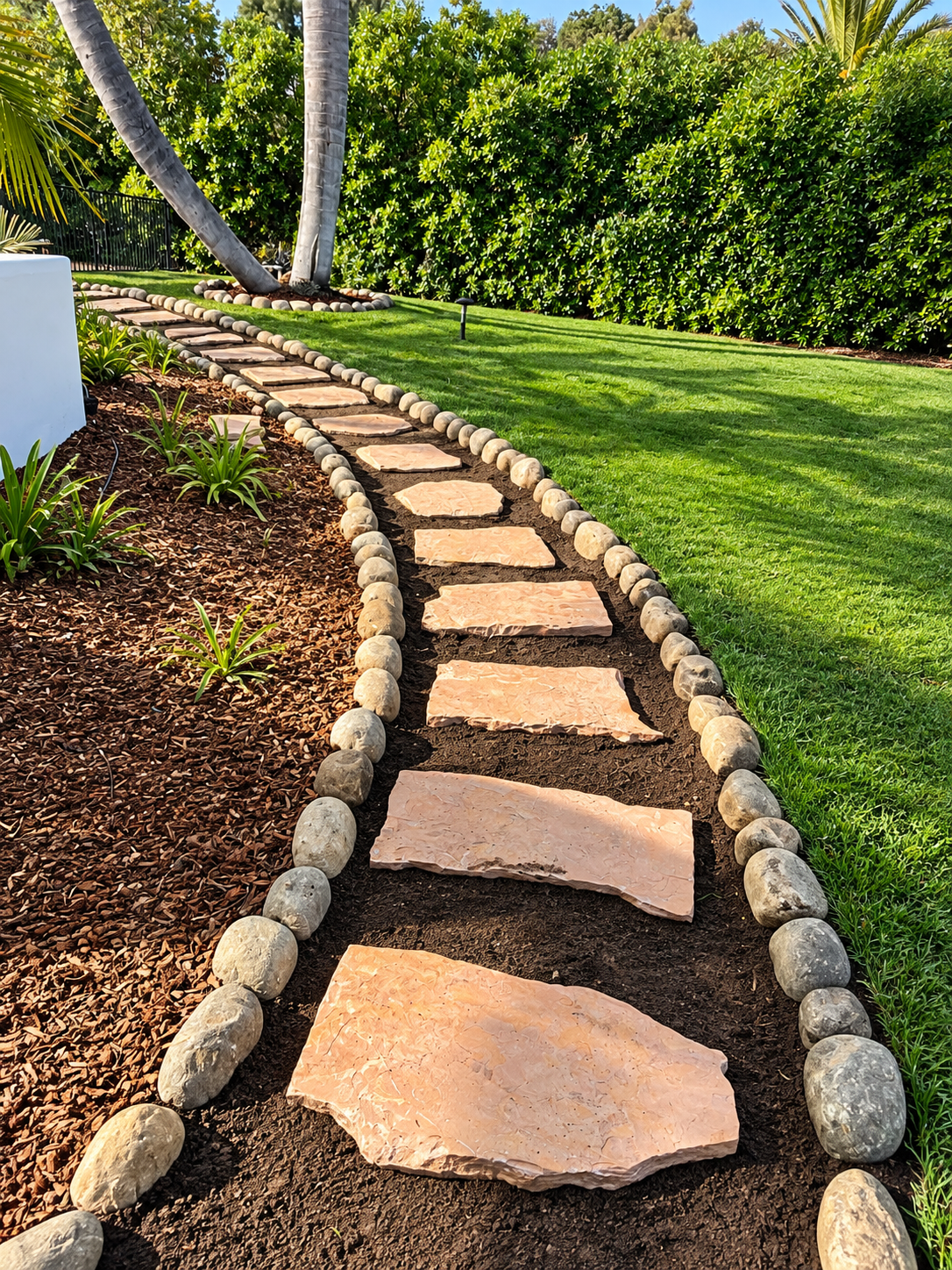 Stepping Stone Path with River Stone Border — dg pathways project in Santa Barbara, CA