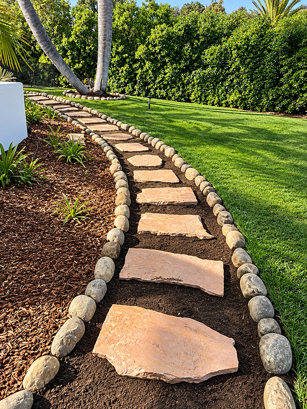 Stepping Stone Path with River Stone Border — dg pathways project in Santa Barbara, CA