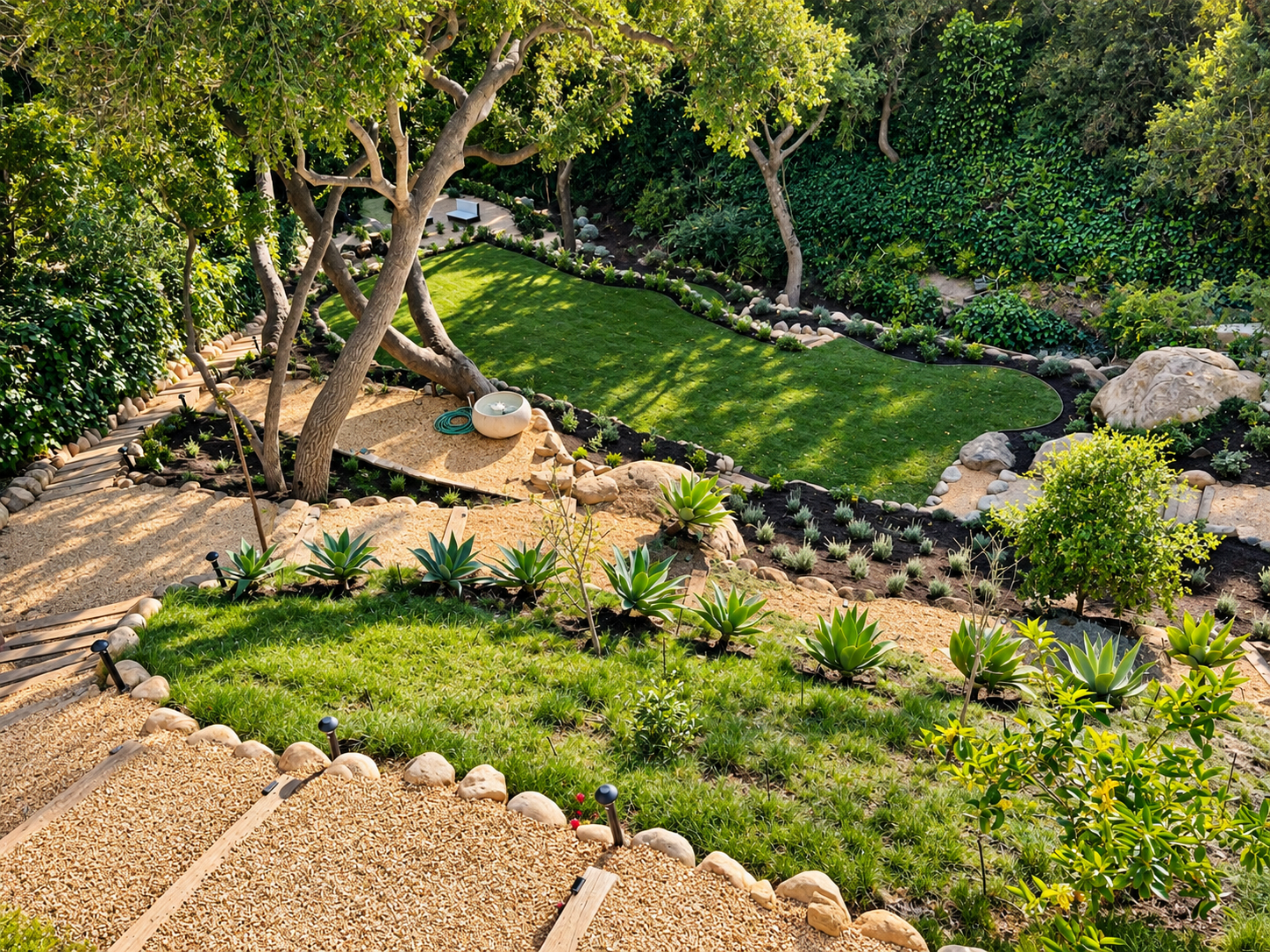 Aerial Hillside Terracing — hardscape project in Santa Barbara, CA
