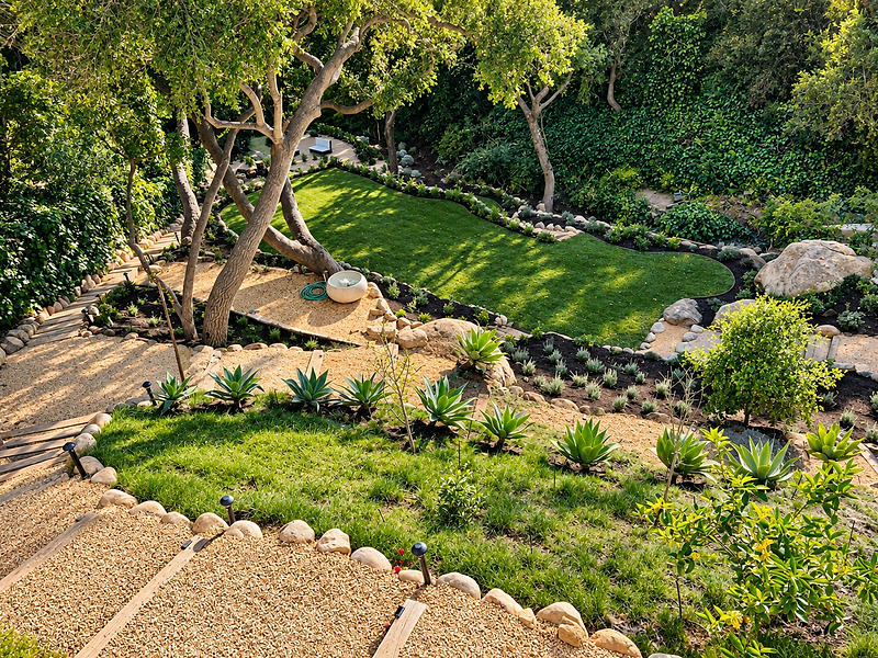 Aerial Hillside Terracing — hardscape project in Santa Barbara, CA