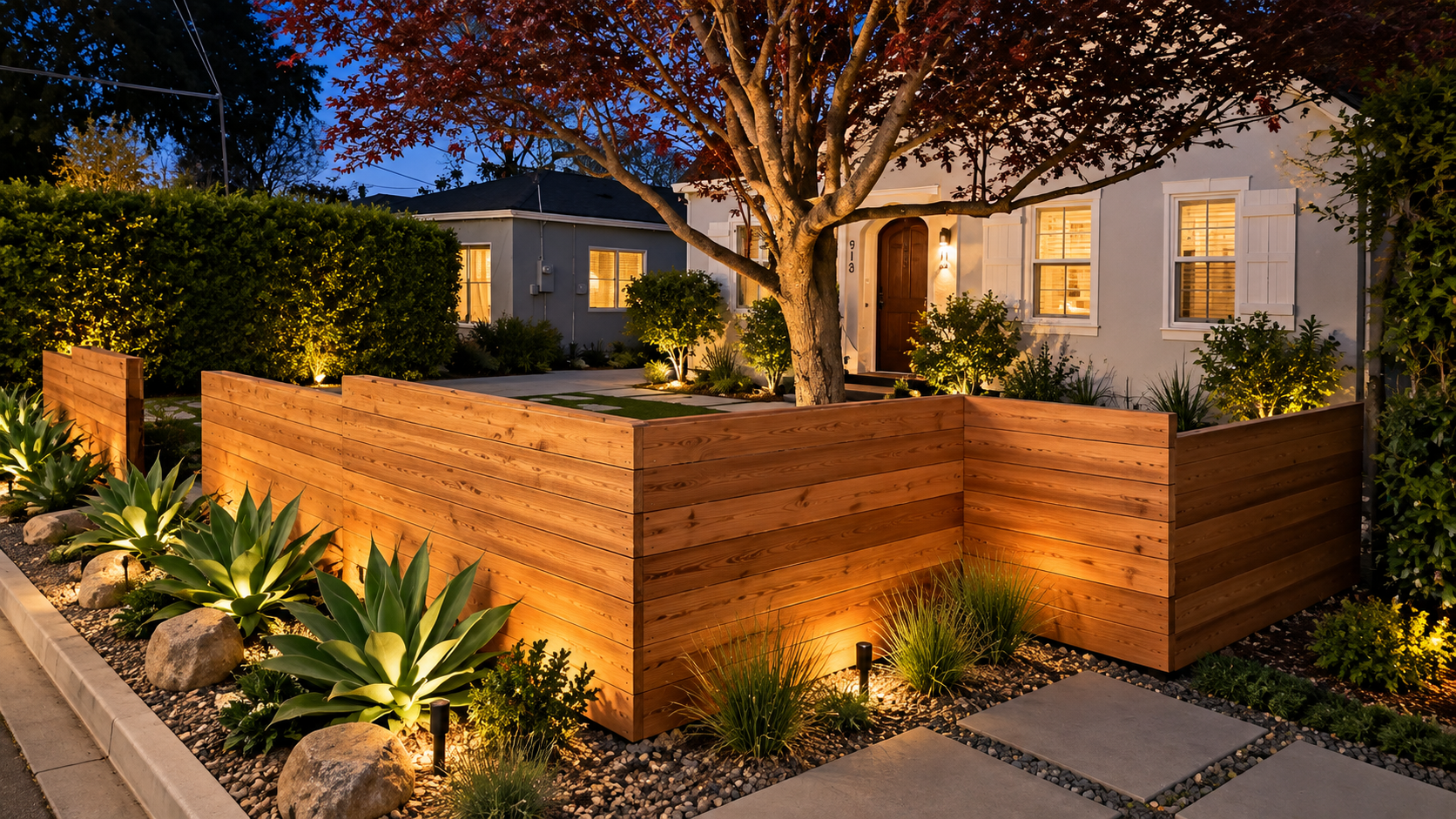 Lit Retaining Wall & Garden Bed — hardscape project in Santa Barbara, CA