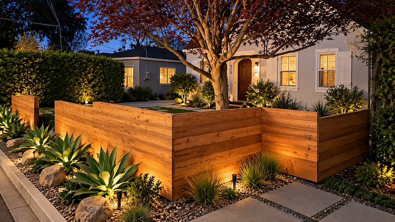 Lit Retaining Wall & Garden Bed — hardscape project in Santa Barbara, CA
