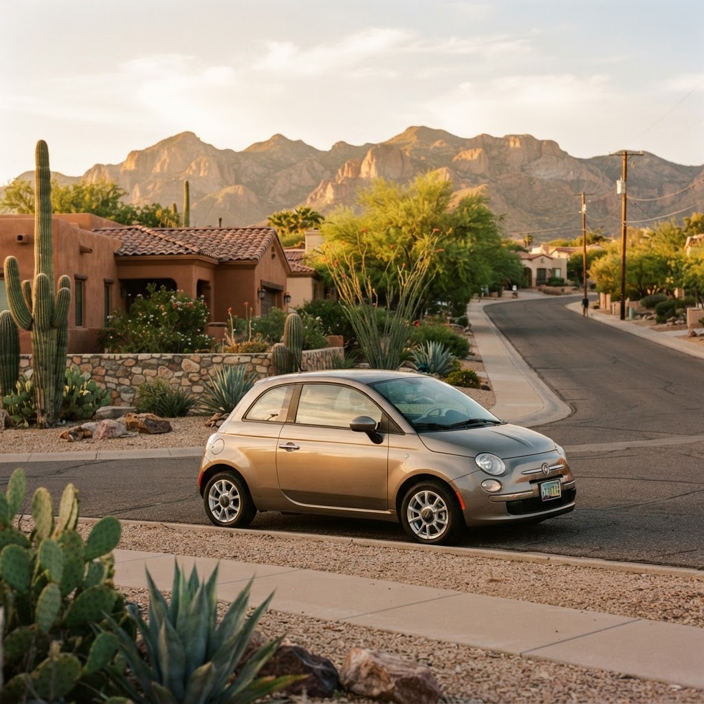Fiat 500 on a residential Tucson street