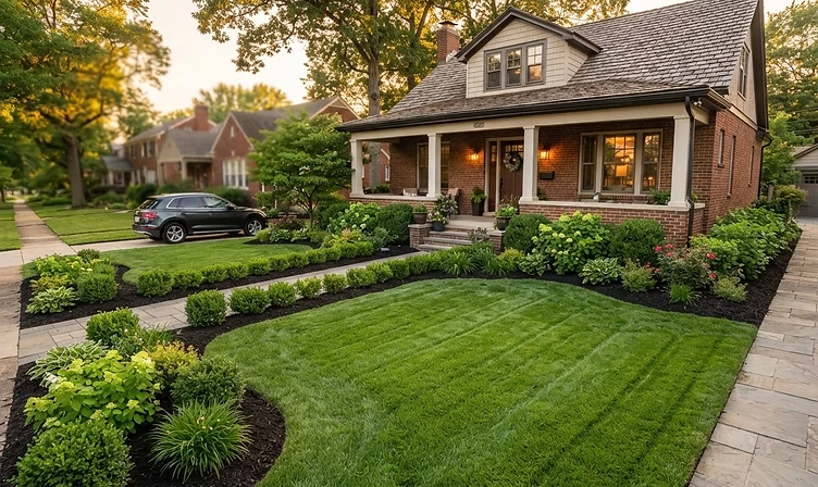 Freshly manicured Indianapolis property with clean edges and fresh mulch