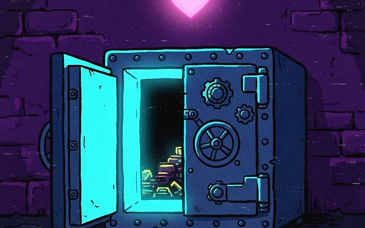 Open cartoon vault glowing with light