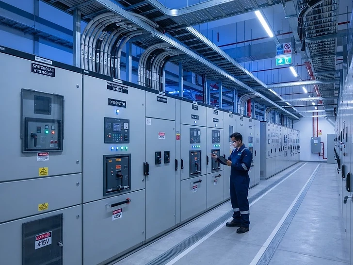 Electrical switchgear room with labelled system tags for systems completion