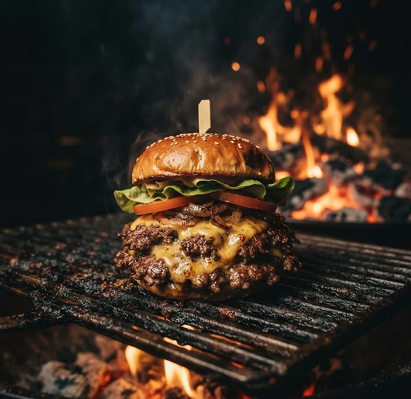 Smash burger sizzling on the grill