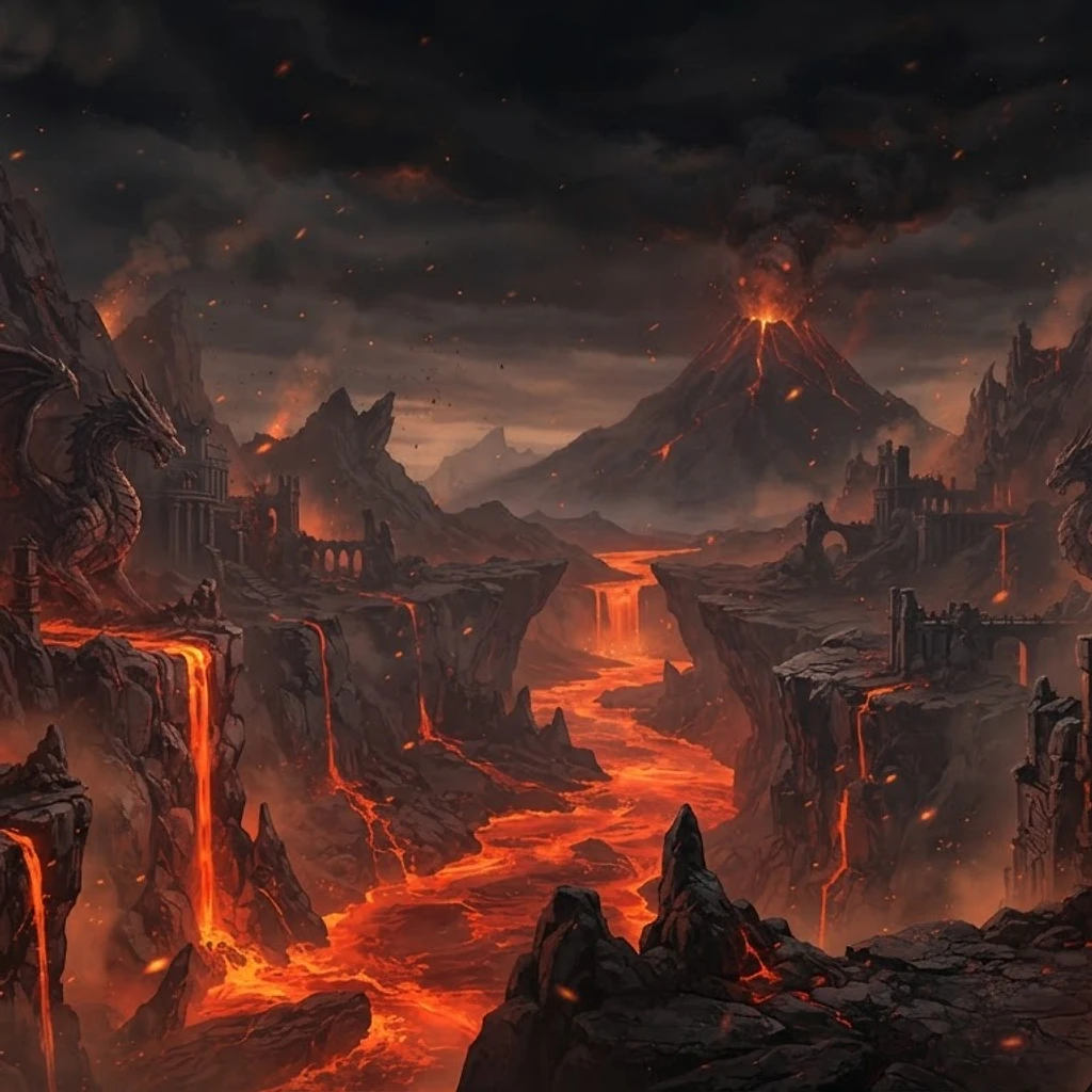 A dramatic draconic and volcanic Realm, shaped by heat and rugged terrain