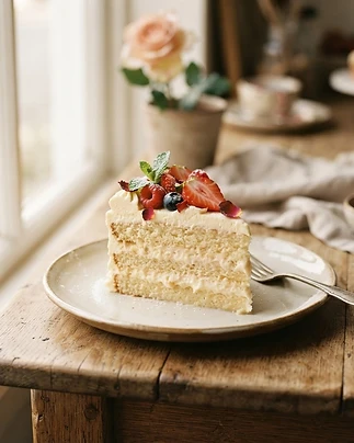 Porción de torta tres leches artesanal