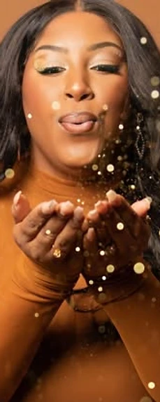 Portrait with golden sparkle bokeh overlay