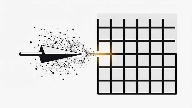 A structured matrix acts as a filter to organize chaotic data into a logical grid.