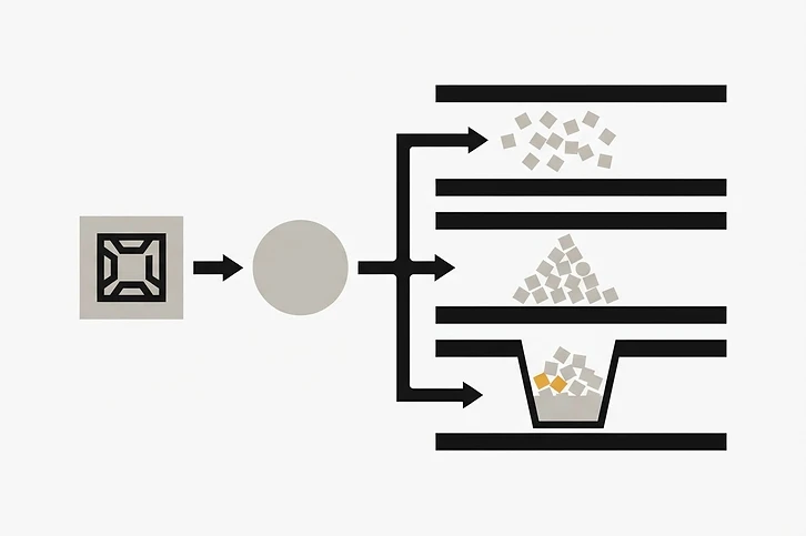 A diagram depicting a decision gate that filters input data into three isolated processing paths.