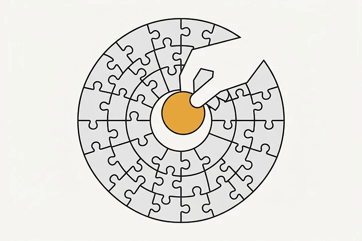 A single piece completes a puzzle where every section perfectly aligns with its frame.