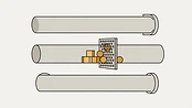Colored conduits intersect through solid metal filter plates that block the crossover of internal components.