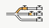 A diagram shows a single data stream flowing through a logic gate that splits into three specific, labeled output paths.