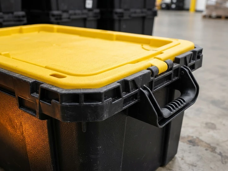 Black reusable moving boxes with yellow lids Austin — heavy-duty plastic moving tote rental Austin TX