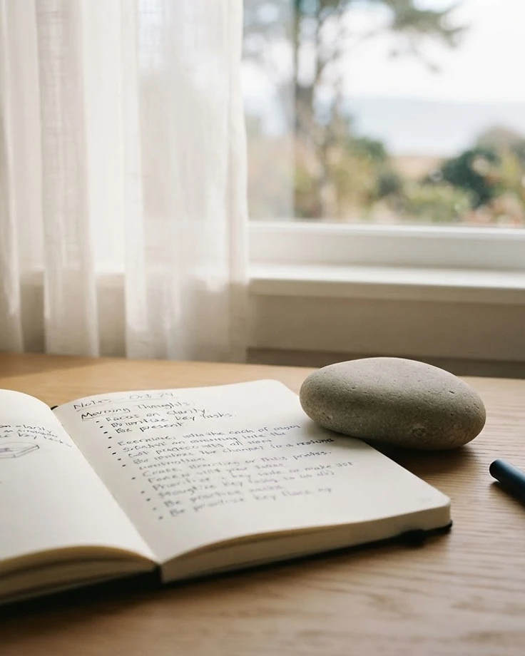 A quiet desk by a window in soft morning light