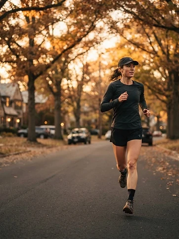 Runner wearing a water-resistant cap at golden hour